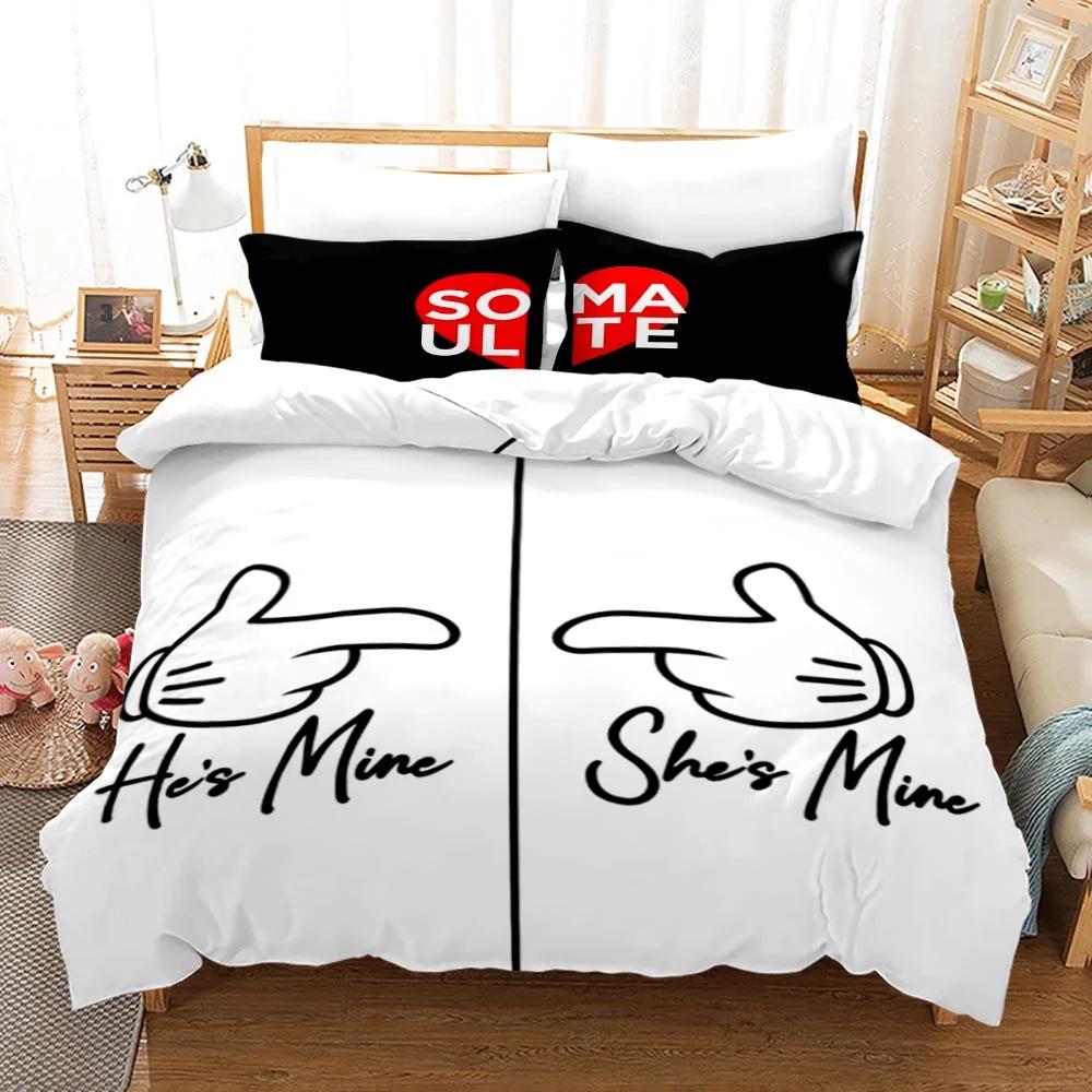 Comforter Couple Theme Valentine'S Day Present For Couple Wife Polyester Bedding Set King Queen Full Size Comforter