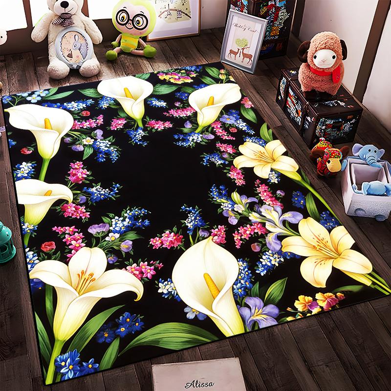 Floral Pattern Carpet with Calla Lilies and Colorful Flowers Design Suitable for use as an anti-slip for living room bedroom sofas