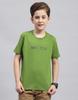Boys Green Printed Round Neck Half Sleeve Regular Fit T-Shirt