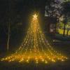 Holiday Curtain String Lights with Star Christmas Tree Topper 350 Leds Waterfall Light String Fairy Lights Xmas Garden Decor