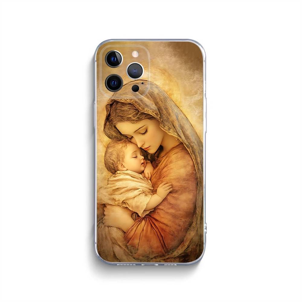 Virgen St.Mary Celestial Mother Phone Case For iPhone 16,15,14,13,12,11 Pro,Max,Plus,X,XS,XR,SE,Mini Transparent Silicone Soft