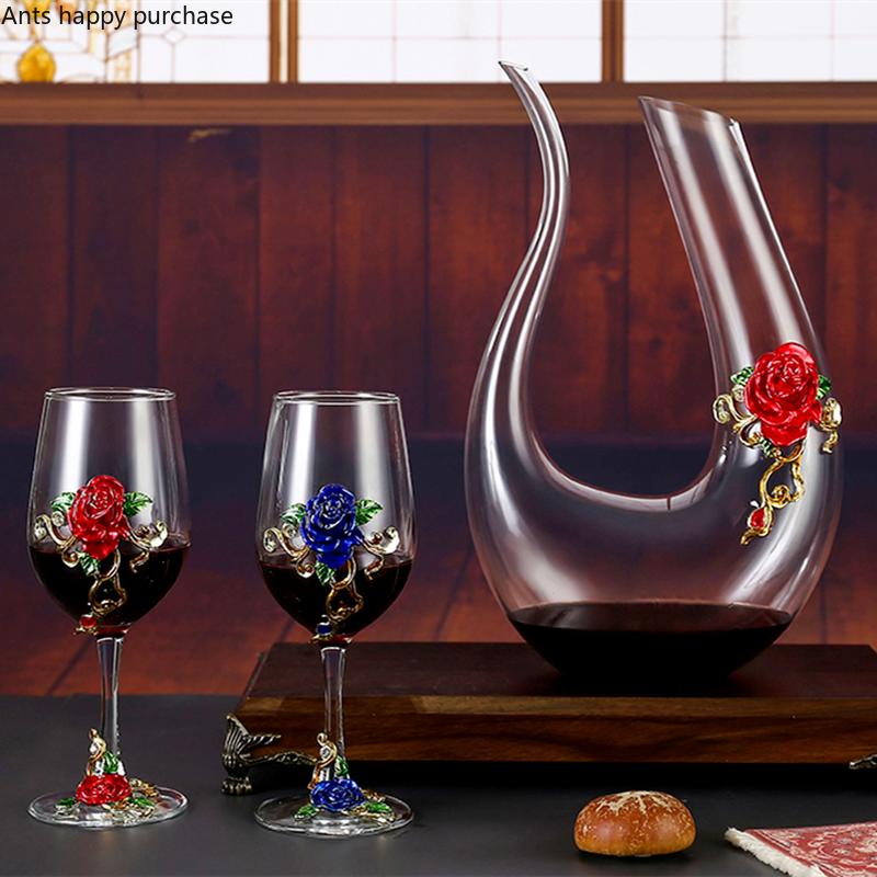 Металлический хрустальный бокал, набор бокалов для красного вина, графин, бутыль, диспенсер для вина, винный набор, барная посуда, барные наборы, посуда для напитков, изысканный подарок