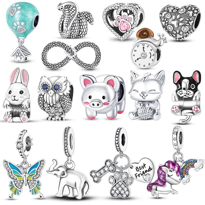 Коллекция животных Посеребренные бусины-шармы в виде обезьянки Подходят для оригинального женского браслета-бенгла Сделай сам Изготовление ювелирных изделий