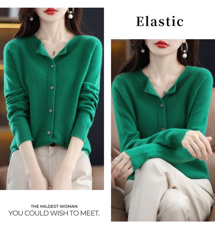 Женский бесшовный кашемировый свитер с круглым вырезом на осень/зиму 2025 - Вязаный кардиган из чистой шерсти премиум-класса