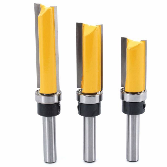 Lot de 3 fraises à affleurer tige 8 mm, coupe Ø15,9 mm – longueurs 30/40/50 mm, revêtement PTFE