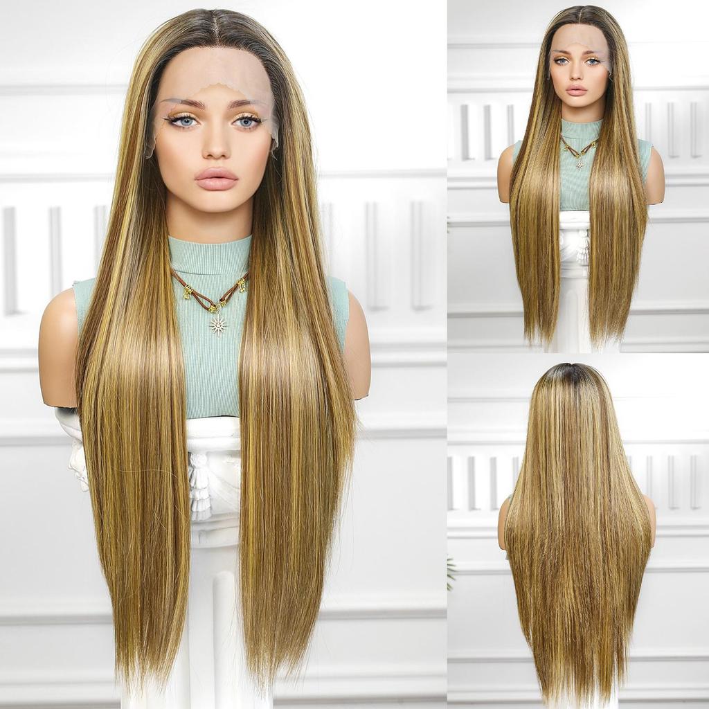 ALAN EATON Длинные синтетические прямые омбре пепельные платиновые блонд парики на шнуровке для женщин, косплей, вечерние волосы высокой плотности, термостойкие