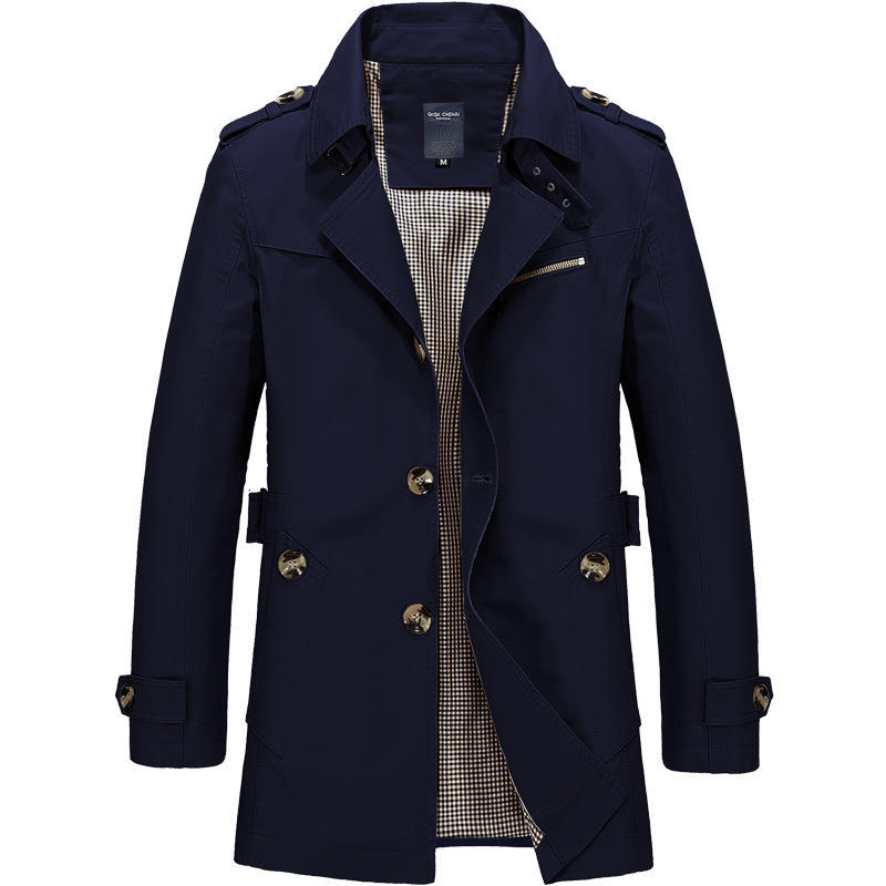 New Men's Spring and Autumn Leisure Jacket Trench Coat Long and Thin Cotton Washed Jacket Coat Men's Wear