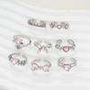 8 шт., набор колец с розовым цирконием в форме сердца и бабочки, серебряные регулируемые кольца для женщин, ювелирные аксессуары