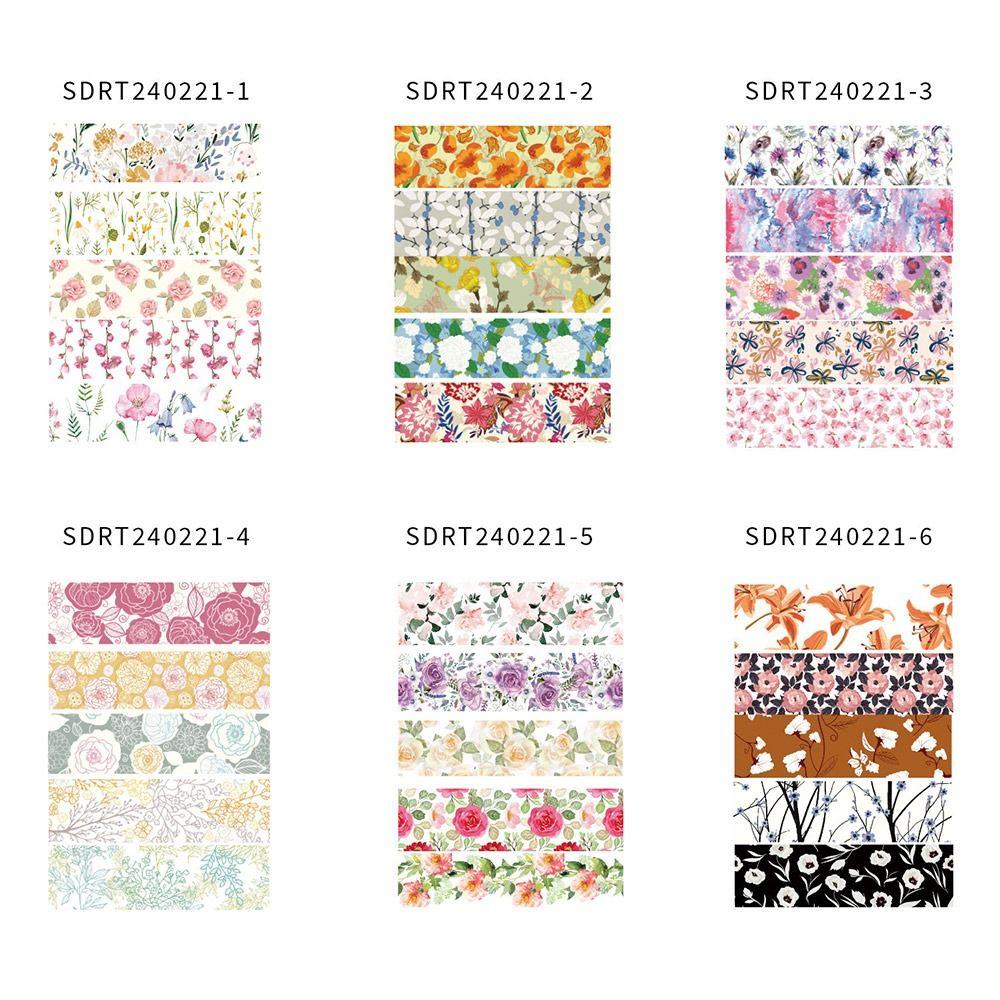 5 Rolls Spring Flower Washi Tape Self-adhesive Multicolor Scrapbooking Decorative Tape Wrapping DIY Wrapping Washi Tape