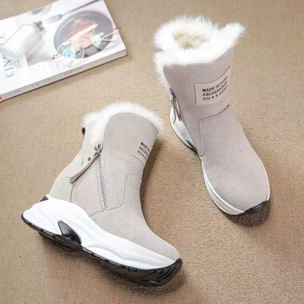 Women's Ankle Boots Warm Fleece Thick Sole Winter Snow Boots Fashion Zipper Wedge Outdoor Sneakers Botas