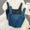 Retro Elegant Denim Slim-Fit Zipper Camisole