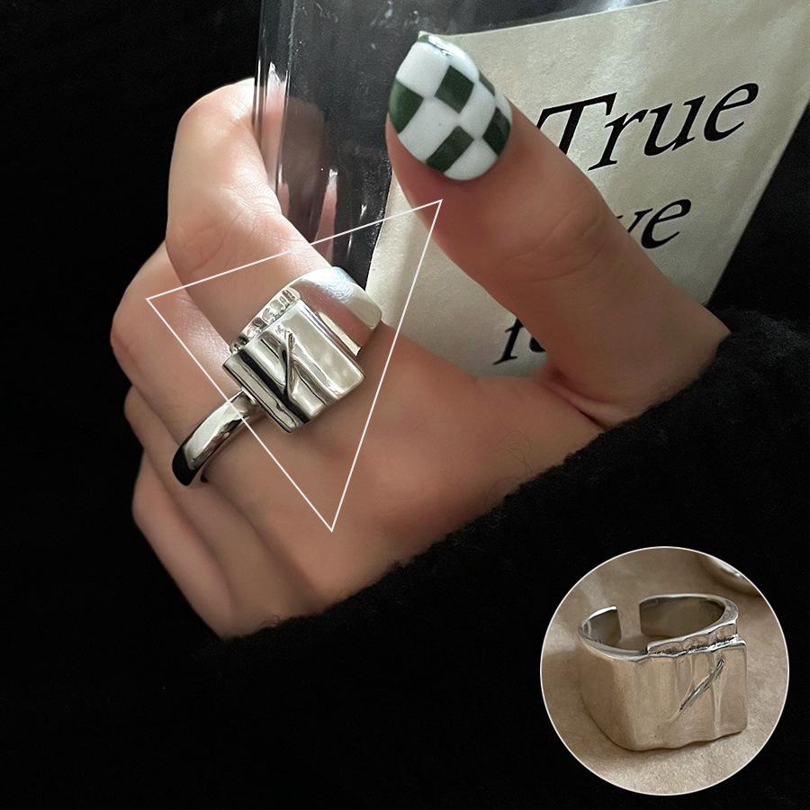Korean S925 Silver-Plated Three-Layer Retro Hip-Hop Stacking Ring for Women
