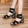 Womens Embroidered Mid-heel Sandals Women All-match Thick Heel Elegant Retro Open Toe Embroidered Shoes Women