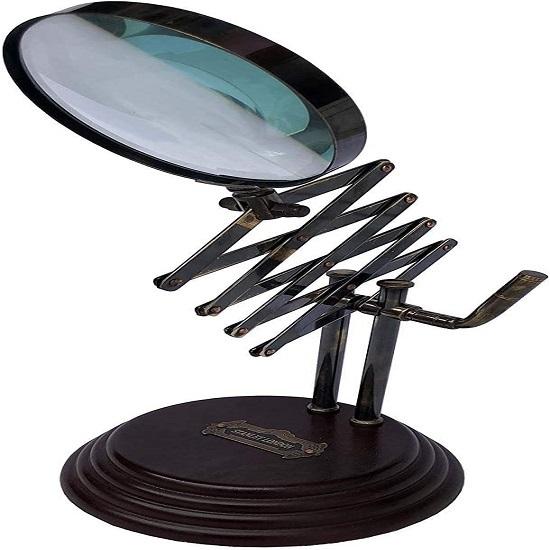 Desktop Vintage Style Desk Top Channer Magnifier Nautical Brass Magnifying Glass High Class Lens Adjustable Magnifying Stand Lamp On MDF Stand