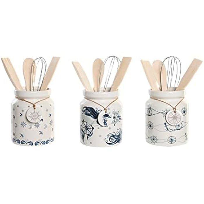 Kitchen Utensil Holder - DKD Home Decor - Standard - Metal and MDF Wood - Blue and White