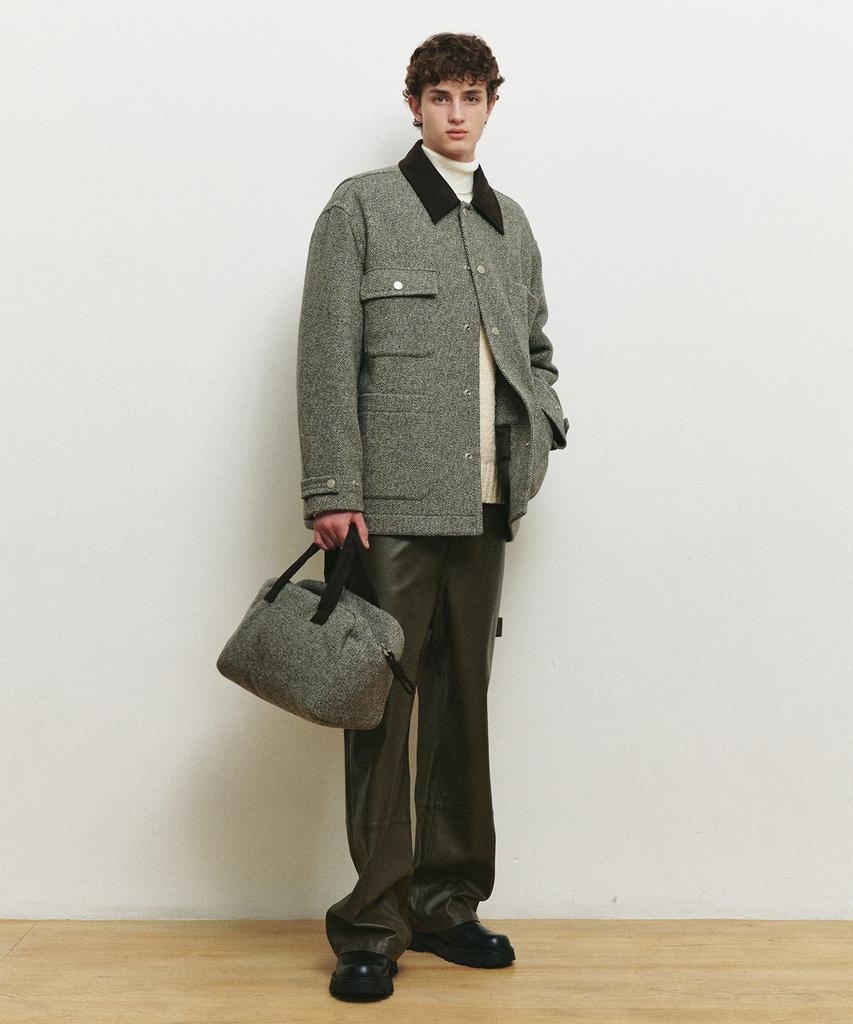 Mindbridge [Hoite] Alpaca Collar Contrast Oversized Mid-Length Coat Myca7174
