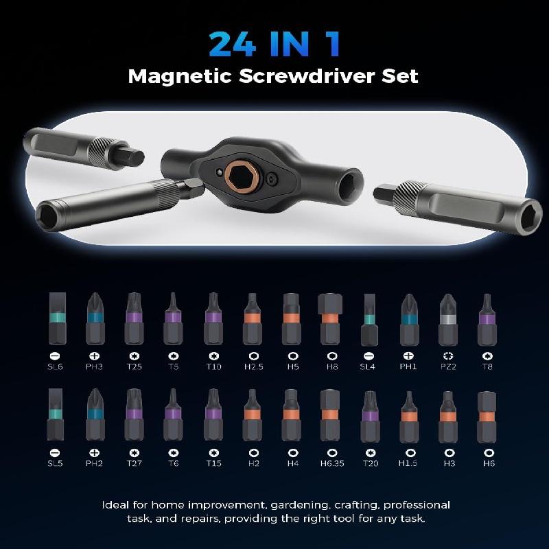 24 In 1 Magnetic Ratchet Screwdriver Set Upgraded Multifunction Ratchet Screwdriver Tool with Removable T Handle Wrench Set