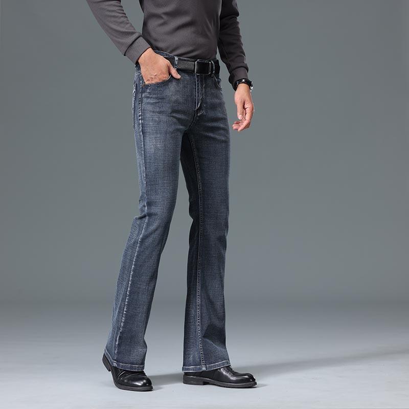Мужские эластичные джинсы с высокой талией Cassic Design Расклешенные джинсы Мужские синие джинсы