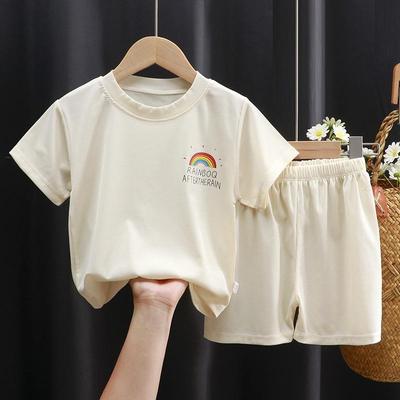 Детский летний комплект из двух предметов Ice Silk: Топ с короткими рукавами и шорты для мальчиков и девочек
