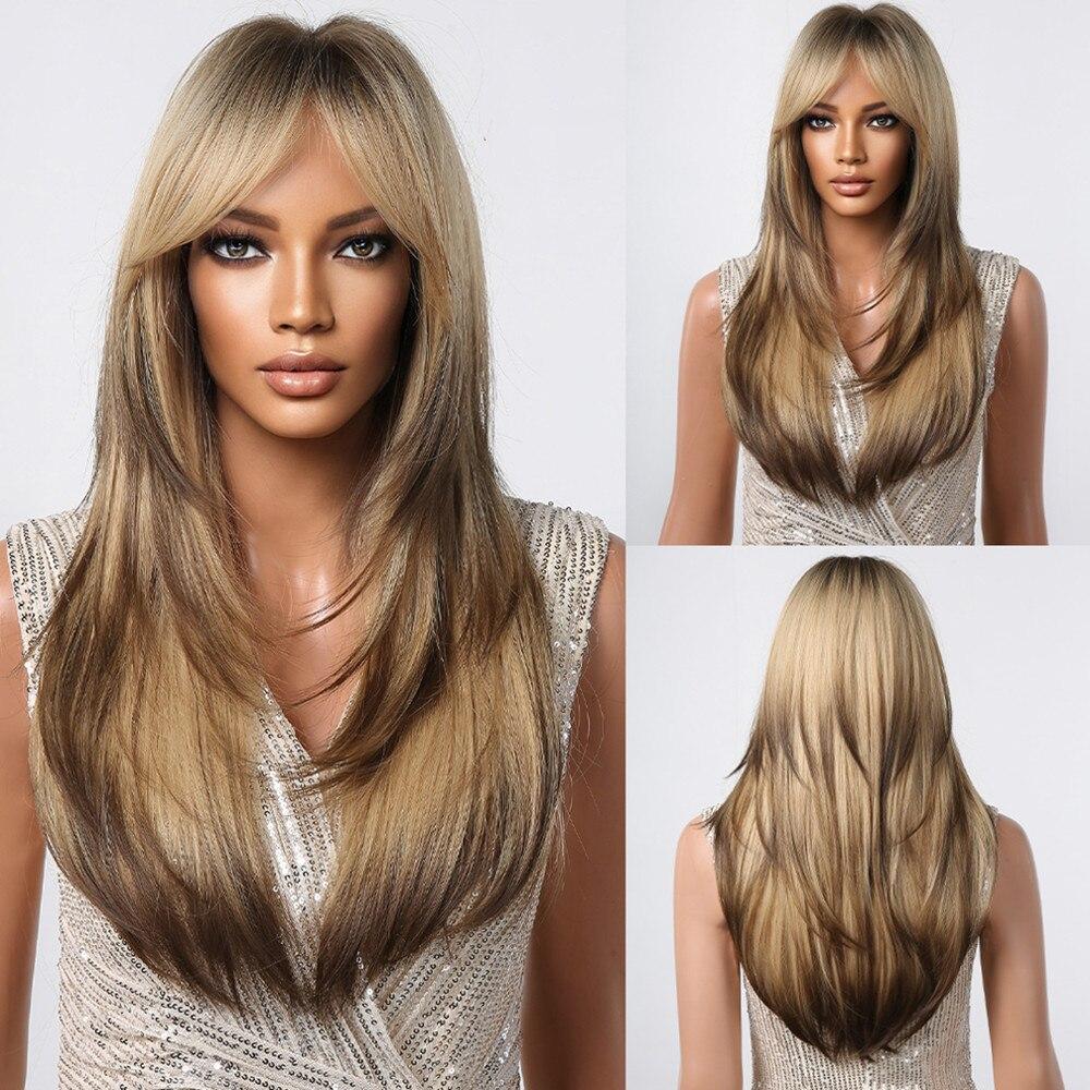 ALAN EATON Черно-розовые синтетические парики с эффектом омбре для чернокожих женщин, длинный многослойный прямой парик, разноцветные волосы для косплея, высокая температура