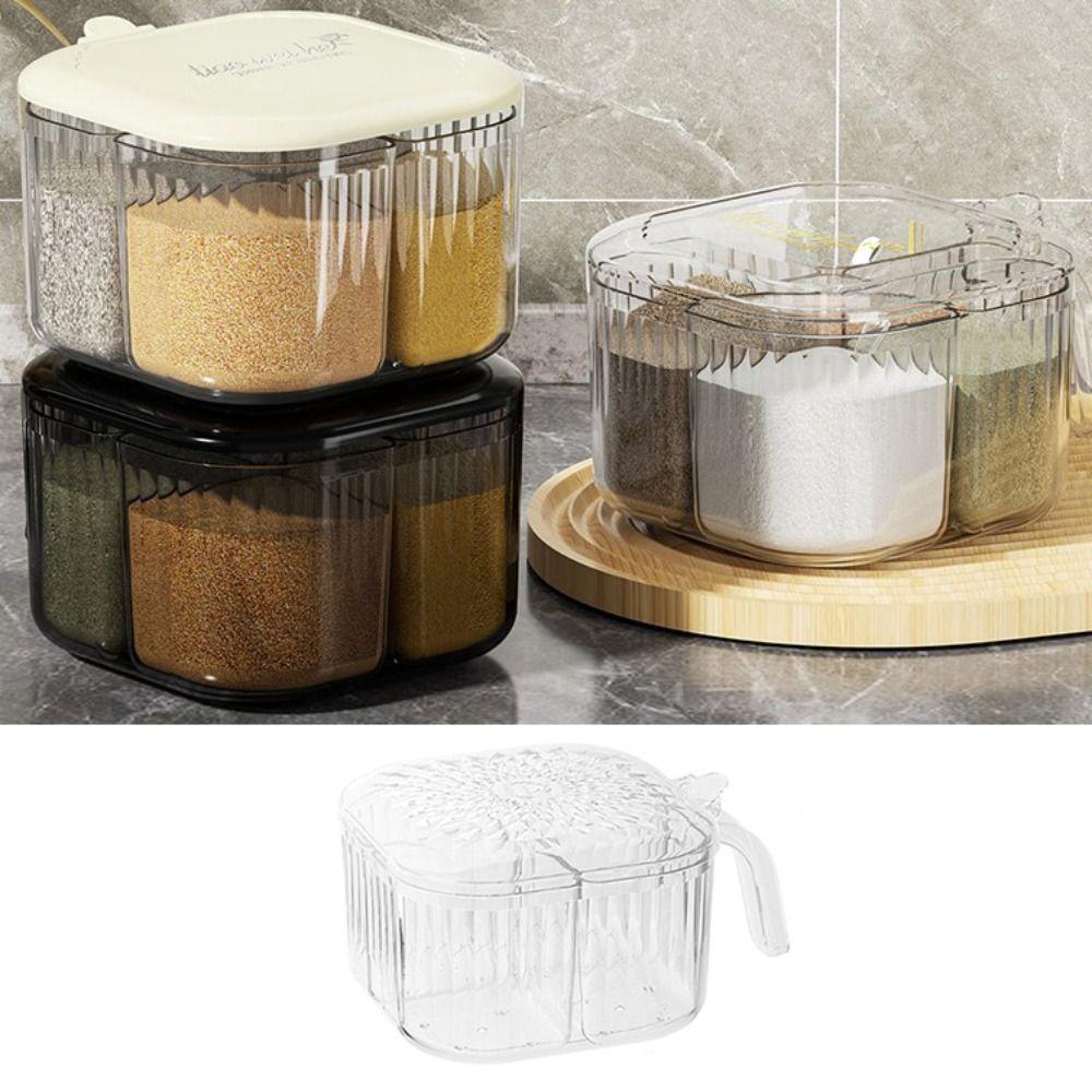 Moisture-proof Condiment Container 4 Compartment Spice Jar Condiment Storage Box Restaurant