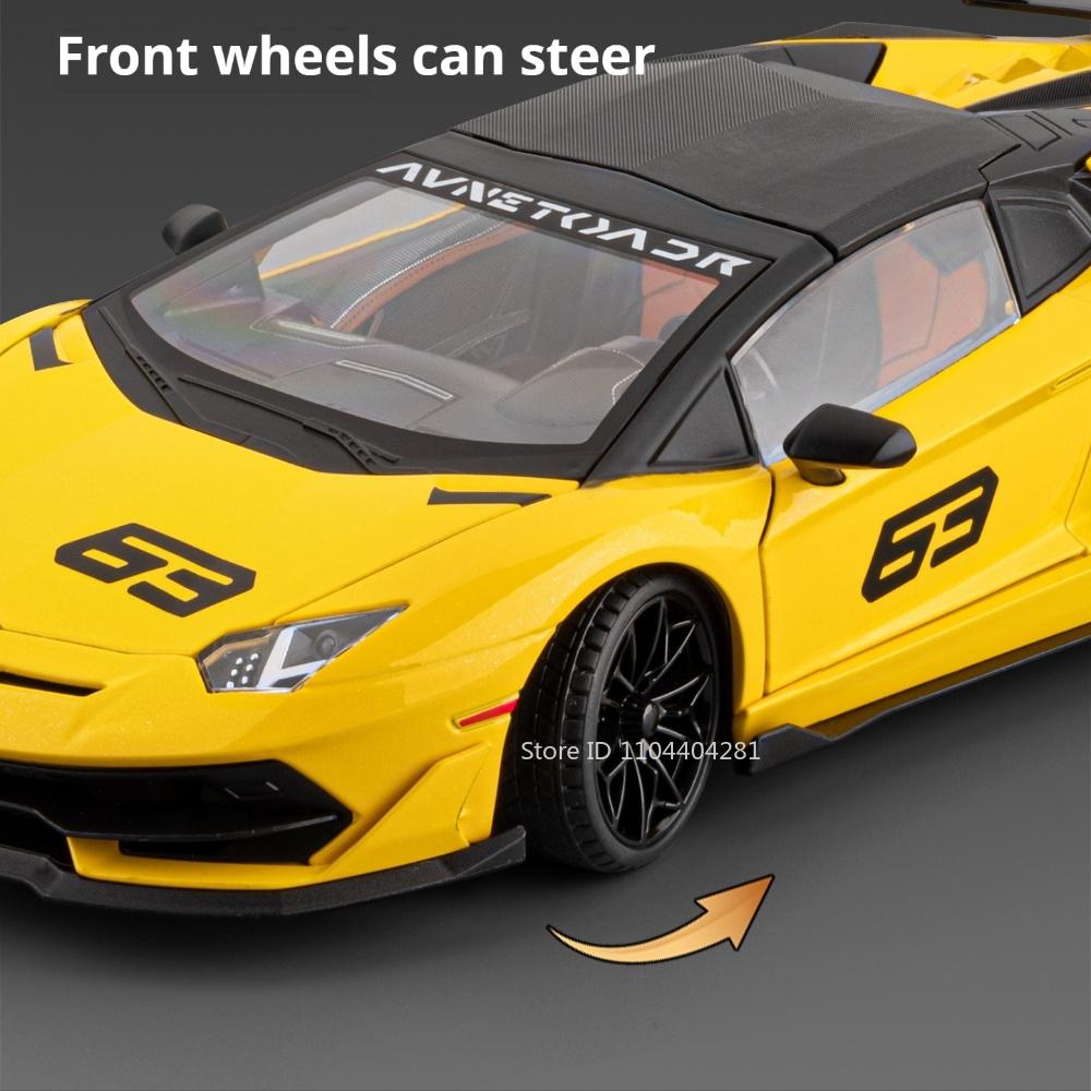 1:18 Lamborghini SVJ63 LP770 Металлические Модели Литые Автомобильные Игрушки Открывающиеся Двери Рулевое Управление Передними Колесами Звук Свет Оттянуть Назад Спортивный Автомобиль Украшение