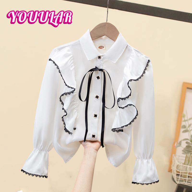 Весна и осень Новый стиль кукольный воротник милый длинный рукав модный топ для девочек белая рубашка школьная форма для студентов