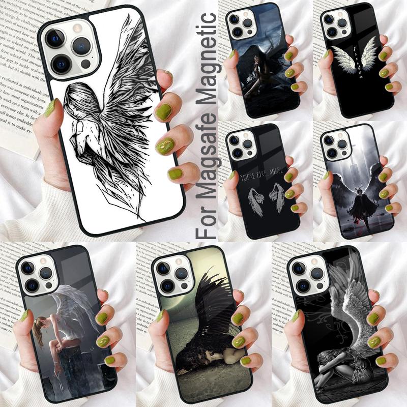 Fantasy Angel Girl Wings Soft Phone Case for iPhone 17 Air 16e Pro max 15 Pro 13 14 Plus 11 12 MagSafe Magnetic Coque