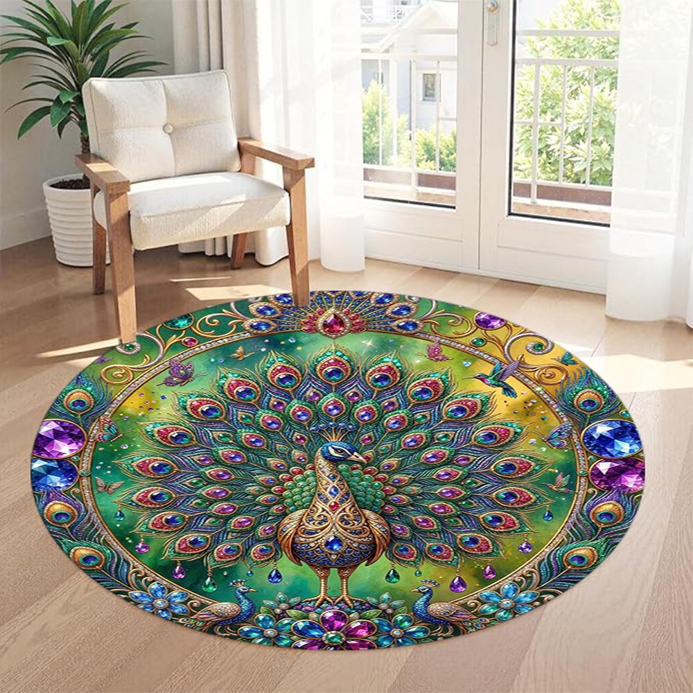 Peacock Round Area Rug Perfect for Balcony Outdoor Foyer Kitchen Anti-slip Round Rug Office home decor Spiritual Gift