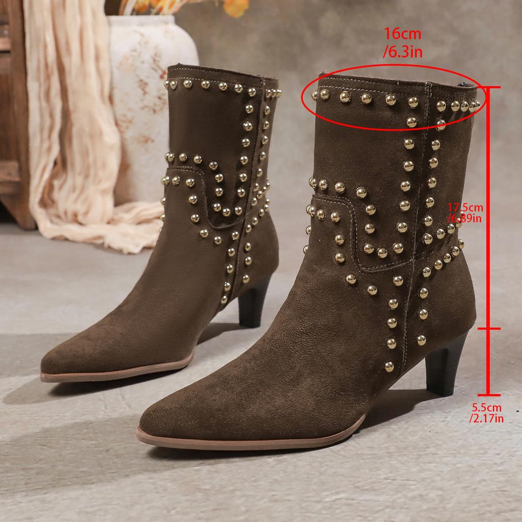 Autumn and winter rivets high heels pointed loose women's boots leather surface personalized large size shoes