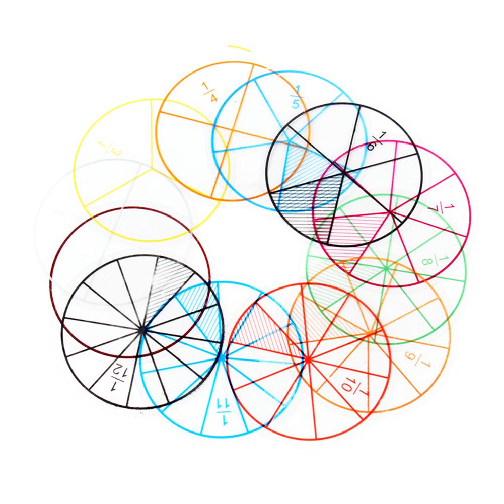 12Pcs Numbered Fractions Circles Chips Mathematics Learning Education Kids Toy Educational Kits for Childre Teaching Resource