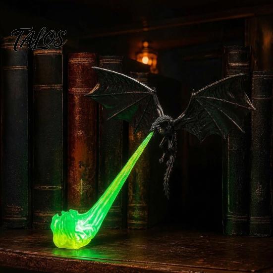 Уникальный подарок для фанатов фэнтези 3D-печатный огнедышащий дракон Декор для полки, Летающий уголок Светильник для книжной полки, Черный дизайн Декор для комнаты на тему мифологии