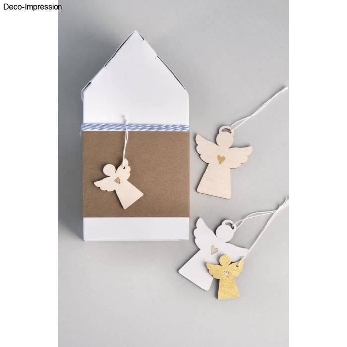 Pendent. Bois Ange, FSC Mix Cred, 4,5+7,5cm, avec cordon, sct.-LS 6pces, nature