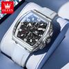 OLEVS Mens Watch Fashion Silicone Strap Tonneau Chronograph Quartz Watch Waterproof Luminous Sports Date Watches Gifts