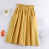 Женская повседневная юбка, эластичная юбка трапециевидной формы с высокой талией и большим подолом, однотонная юбка-миди с декоративными карманами и пуговицами