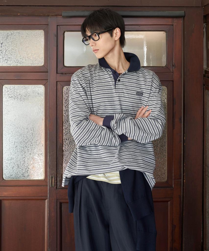 COVERNAT Multi-Stripe Collar Long Sleeve Green