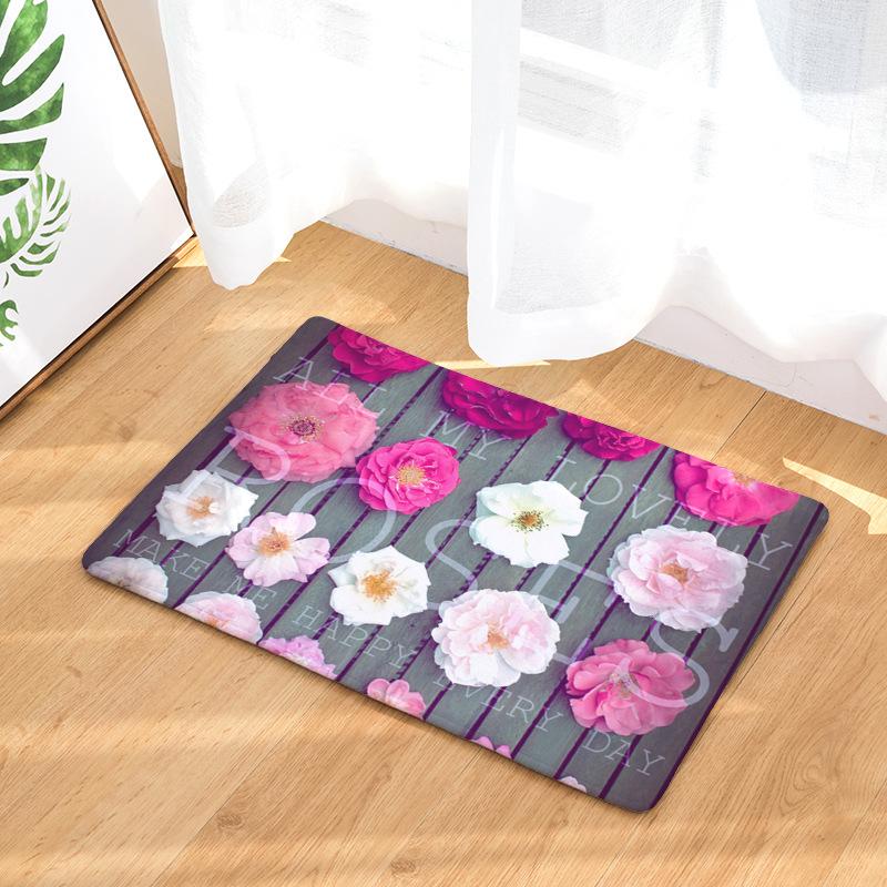 Flowers Pink Rose Hallway Mats Scenic Print Bedroom Living Room Floor Rugs Anti-Slip Kitchen Bathroom Square Carpet Decoration