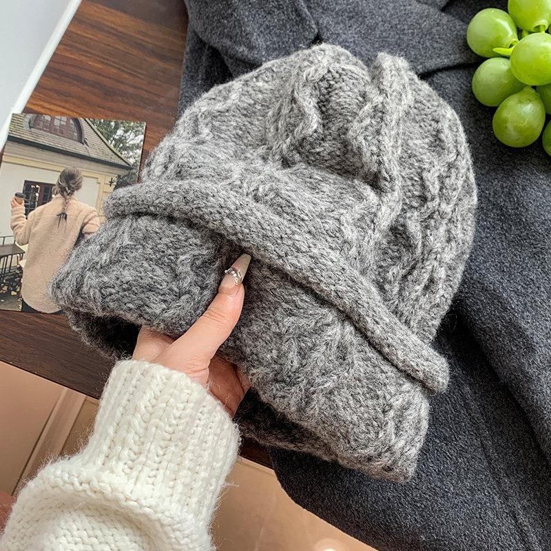 Women S Blue Knit Slouch Hat Winter Warm Thick Beanie Cap