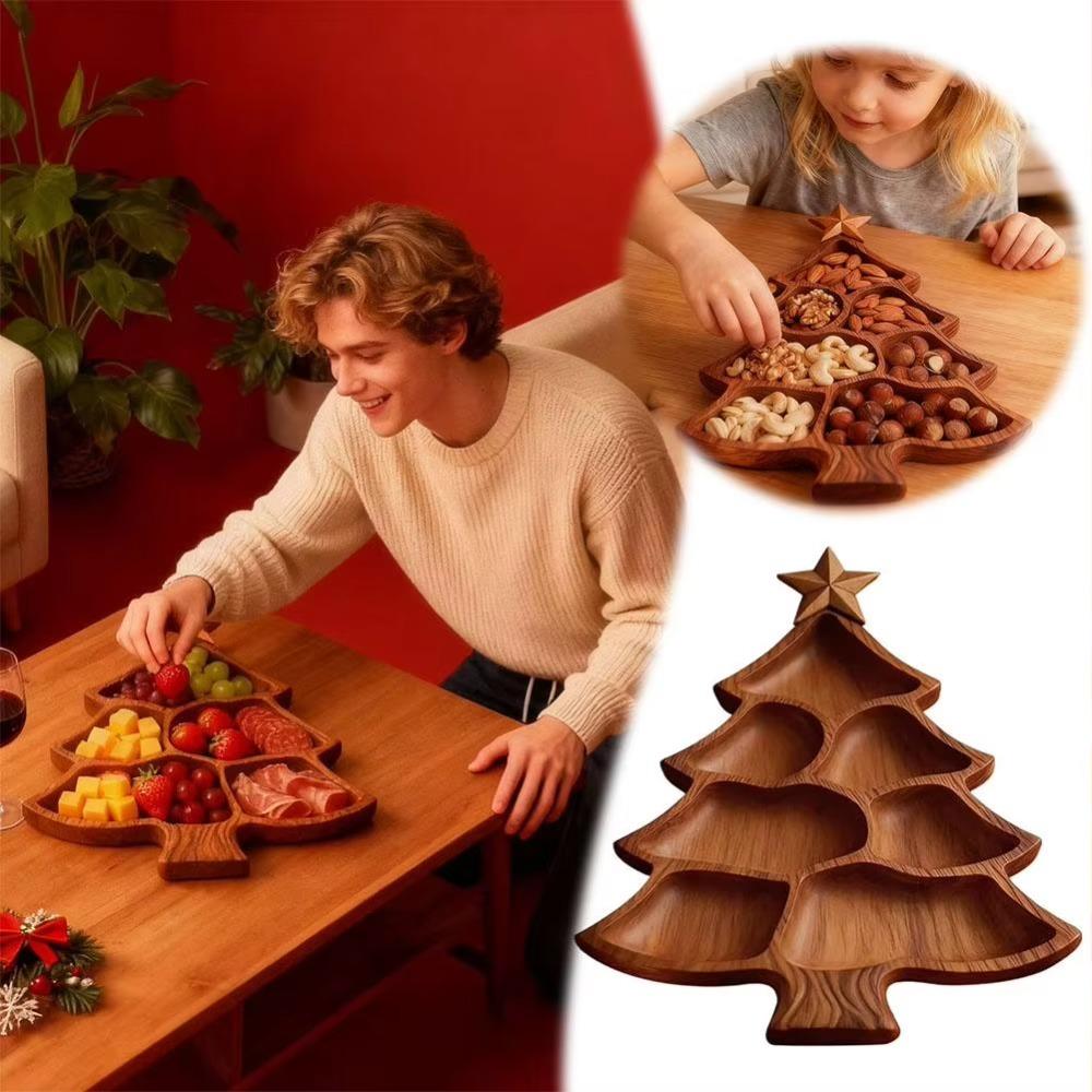 Wooden Christmas Tree Cheese Serving Platter Divided Food Serving Tray Snack Tray Dessert