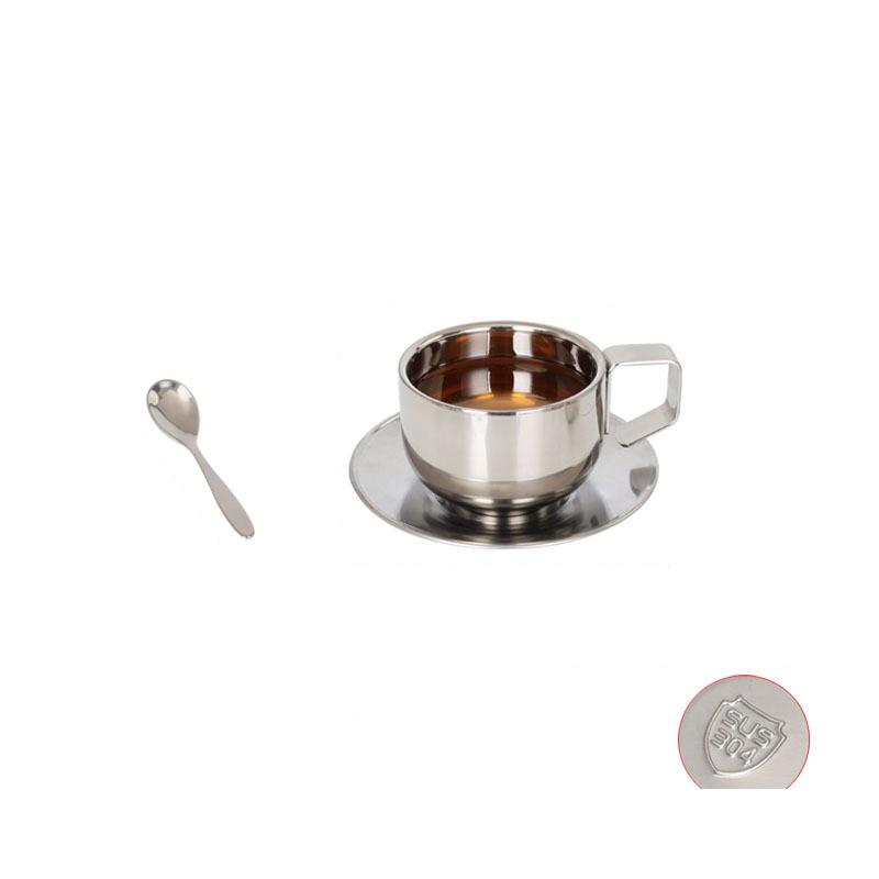 Niche Coffee Cup And Saucer Set Retro Stainless Steel Coffee Cup Small Exquisite Posing Vlog Afternoon Tea Cup