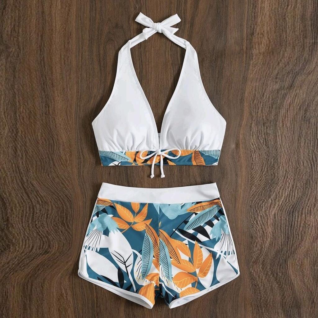 Модный женский боксер с высокой талией на шнуровке и принтом, однотонный лоскутный купальник, бикини