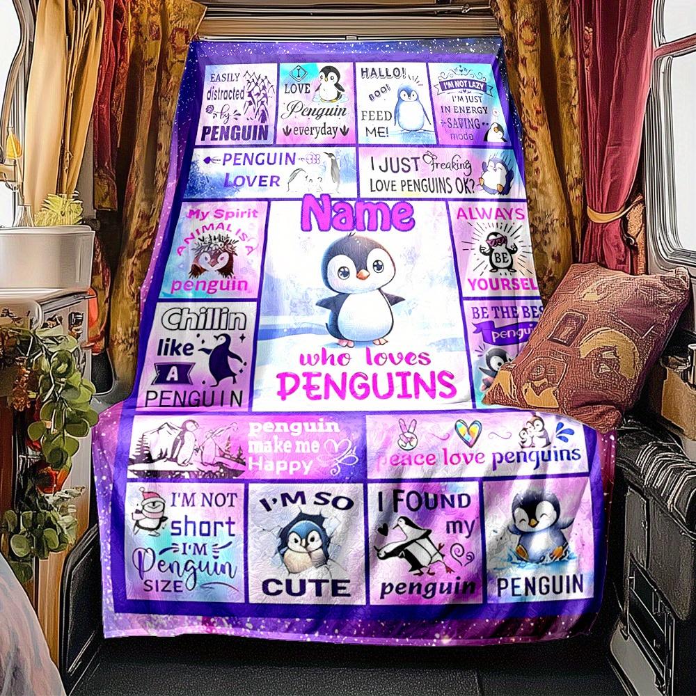 Penguin Blanket Personalized Name Soft Comfortable Stylish Blanket Car Blanket Perfect For Travel Camping Outdoor Home Suitable For All Seasons