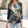 Trendy Vintage 3/4 Sleeve Top For Women ,Ladies Casual Three Quarter Sleeve Round Collar Printed T-Shirt Blouse