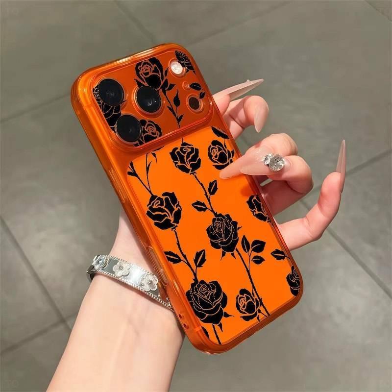 Черная роза на холодном ветру для мобильного телефона Apple 17Promax iPhone16 большое окно 15/14/13 мягкий