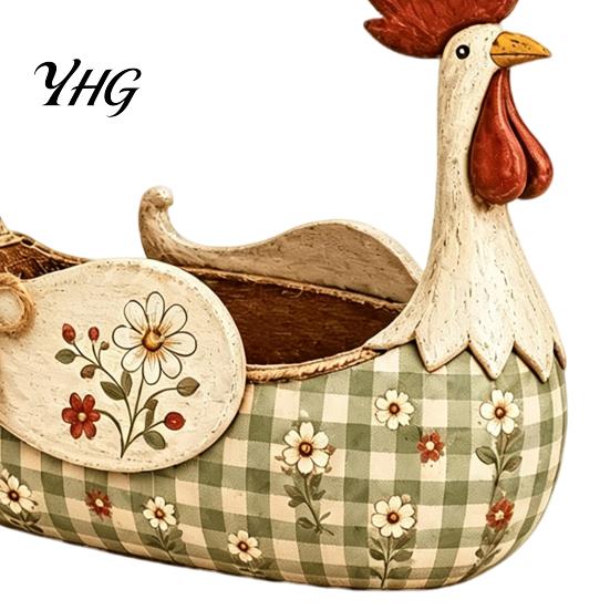 Floral Pattern Kitchen Organizer Vintage Farmhouse Rooster Utensil Holder, Resin Chicken Counter Organizer, Rustic Country Style Cooking Tool