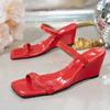 Fashion Wedge High Heel Flip-Flops Women Wear Outside Summer Square Toe Open Toe with Skirt Anti-Slip Wear-Resistant Slippers