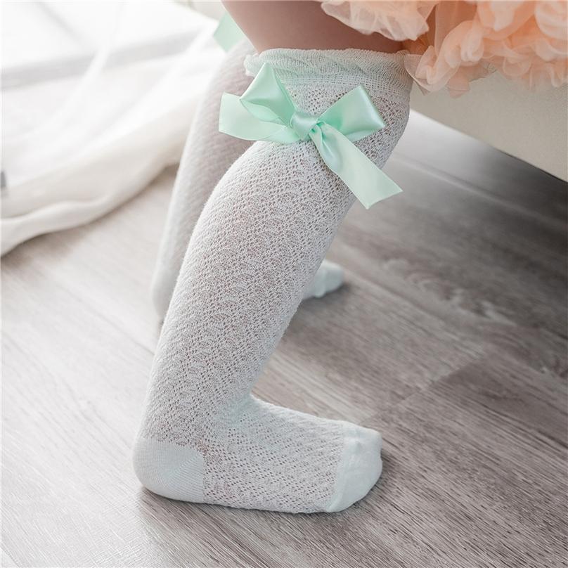 Breathable for Toddlers Girl's Knee High Socks Soft with Bowknot Comfy Princess Ruffle Cotton Solid Color Socks