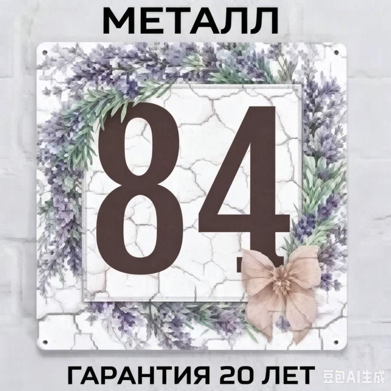 Металлическая табличка с номером дома в деревенском стиле, лавандовая, 20x20 см