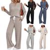 Women's 2 Piece Lounge Outfits Casual Long Sleeve Top Wide Leg Pants Pajamas Set Ribbed Sweater Sleepwear