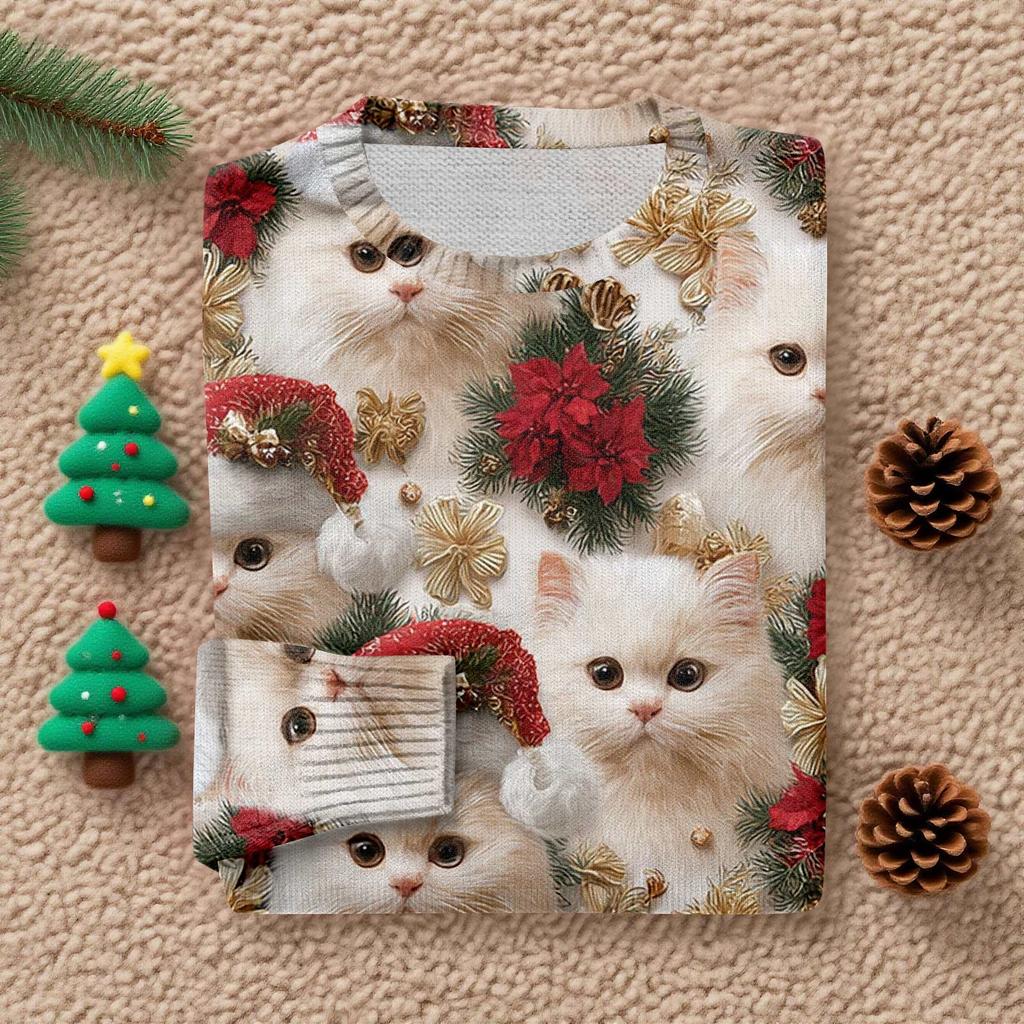 Пуловеры с длинным рукавом для женщин, с круглым вырезом, повседневные, милые, с принтом, вязаные, оверсайз